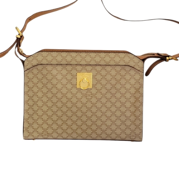 Celine Handbags - Celine Brown Monogram Crossbody Bag with Gold Plate